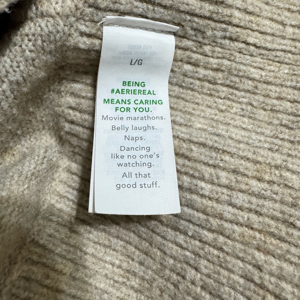 Aerie Unreal V Neck Sweater Womens Size Large Beige Oversized Long Sleeve - Picture 8 of 11